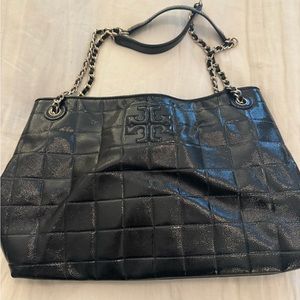 Black patent leather Tory Burch shoulder bag with chain/leather straps
